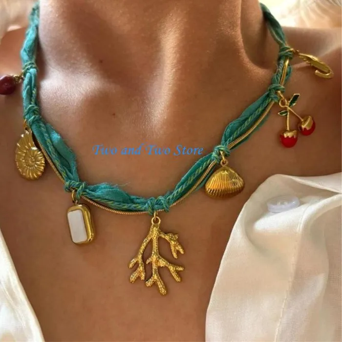 Authentic HX6F Bohemian Summer Necklace Gift Shell Conch Accent Adjustable Stackable Design