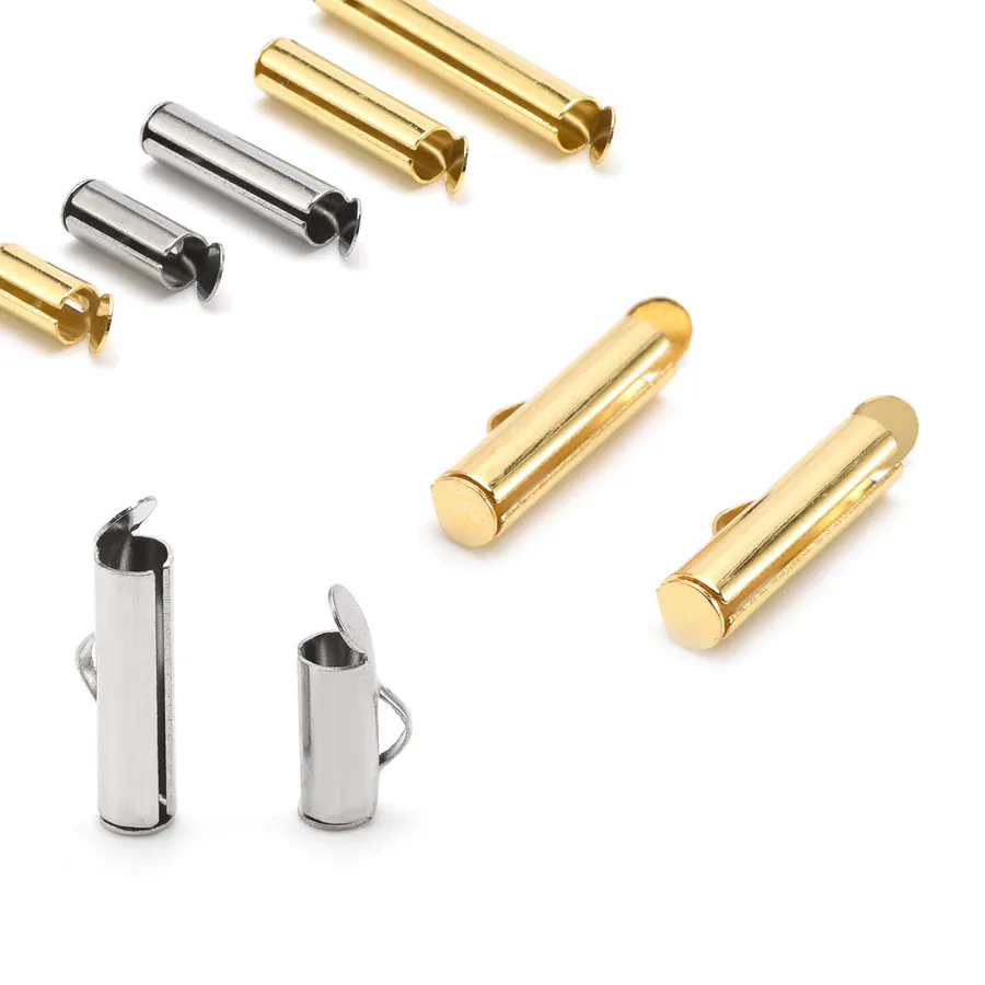 Authentic 20Pcs Stainless Steel 8/10/13/16/20/25/30/35MM End Caps Crimp End Tube Slide On End Clasp Tubes Slider for Fastener DIY Jewelry