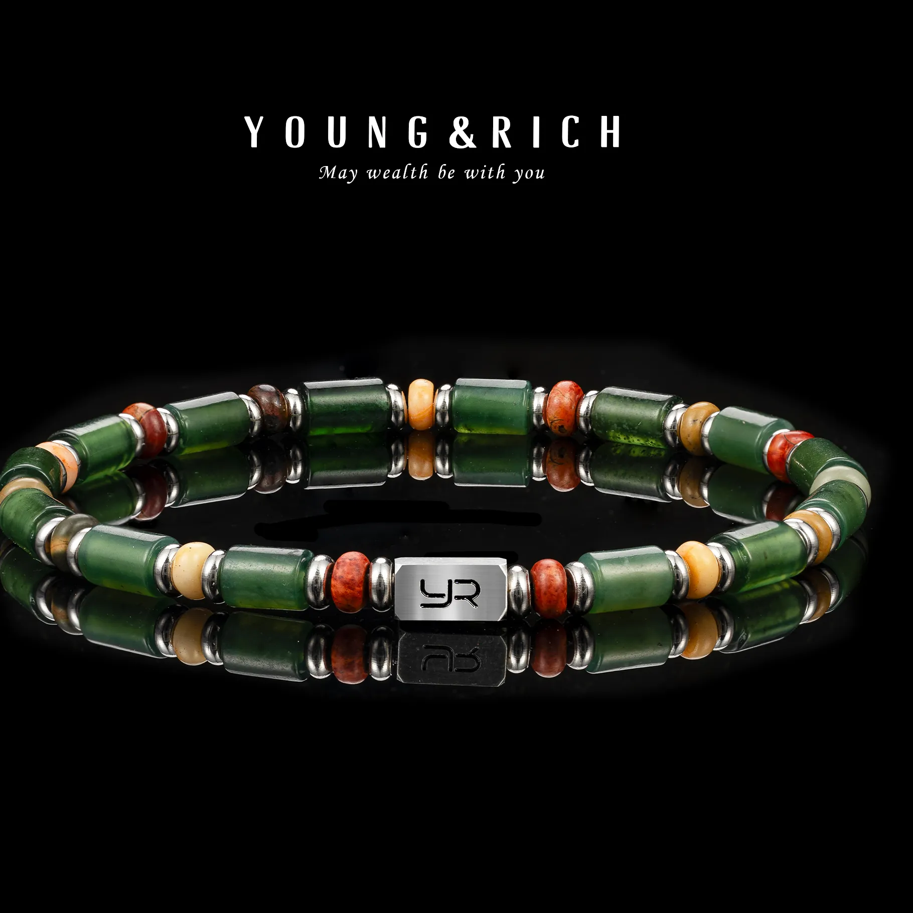 Authentic YOUNG&RICH 4mm Celadon Xiuyu Jade Multi-Tone Beaded Bracelet | Retro-Ins Aesthetic Niche Design • Fashion Unisex Luxury Jewelry