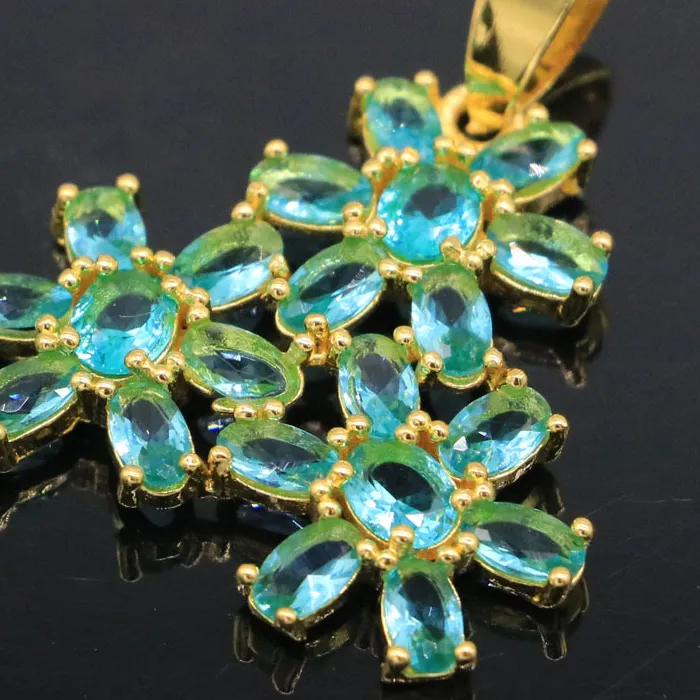 Authentic SheCrown Buy 5 Get 1 Free 35x28mm Eye Catching Rich Blue Aquamarine Women Dating Gold Silver Pendant