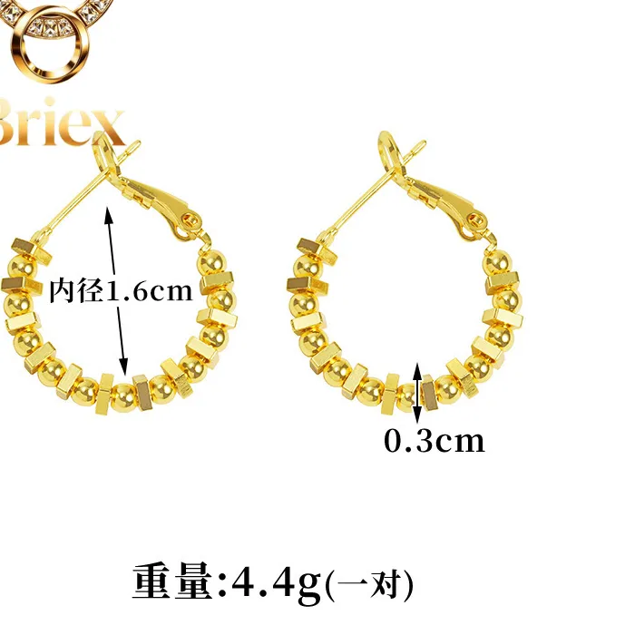 Authentic Briex Jewelry Geometric Square Spacer Bead Hoops Women 24K Gold AU999 - Rich gold luster, unique square spacers, face-friendly,