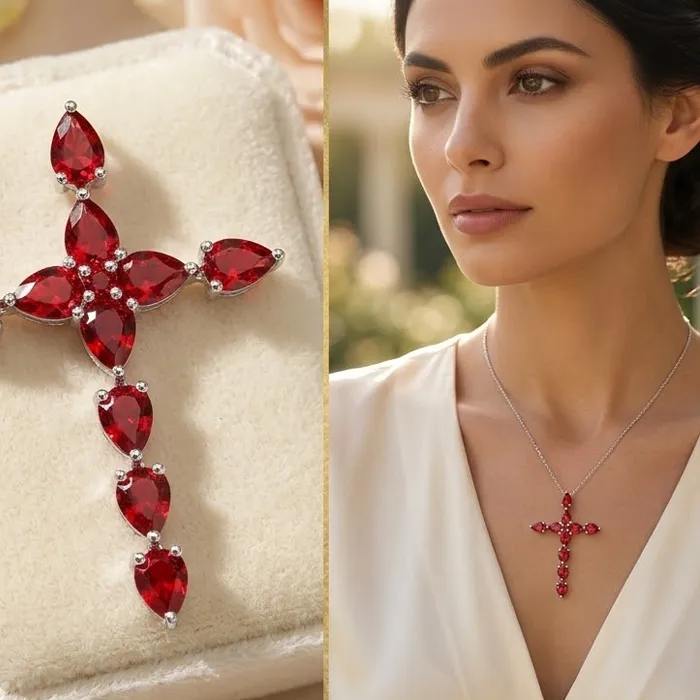 Authentic Buy 5 Get 1 Free 51x35mm Cross Red Blood Ruby Rich Blue Violet Tanzanite CZ Daily Wear Women Silver Pendant