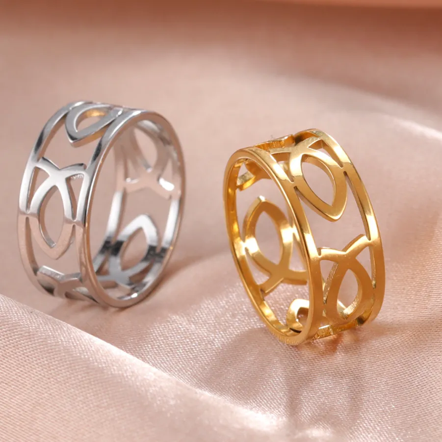 Authentic Dawapara Ichthys Jesus Fish Christian Symbol Cross Ring Promise of Eternity Catholic Amulet Couple Rings
