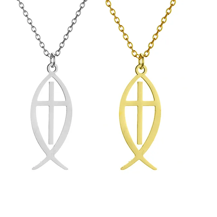 Authentic Cross Jesus Fish Pendant Necklace Ichthys Necklaces For Women Christian Faith Jewelry