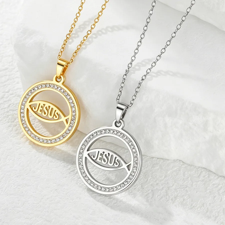 Authentic Sparkling Zirconia Jesus Fish Ichthys Symbol Necklace Christian Ichthys Pendant Necklace Jewelry Amulet Gifts