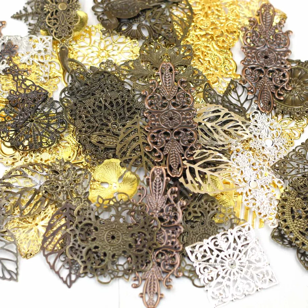 Authentic Embellishments Connectors Random Mixed Triangle Flower Pattern Filigree Wraps Craft Jewelry DIY Accessories Findings