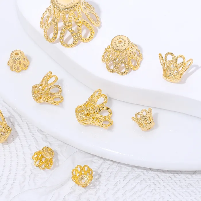 Authentic 6/10/12/17mm Brass Spacer Beads Caps 18K Gold Plated Hollow Filigree Bead Caps For Jewelry,Caps For Beads,DIY Accessories