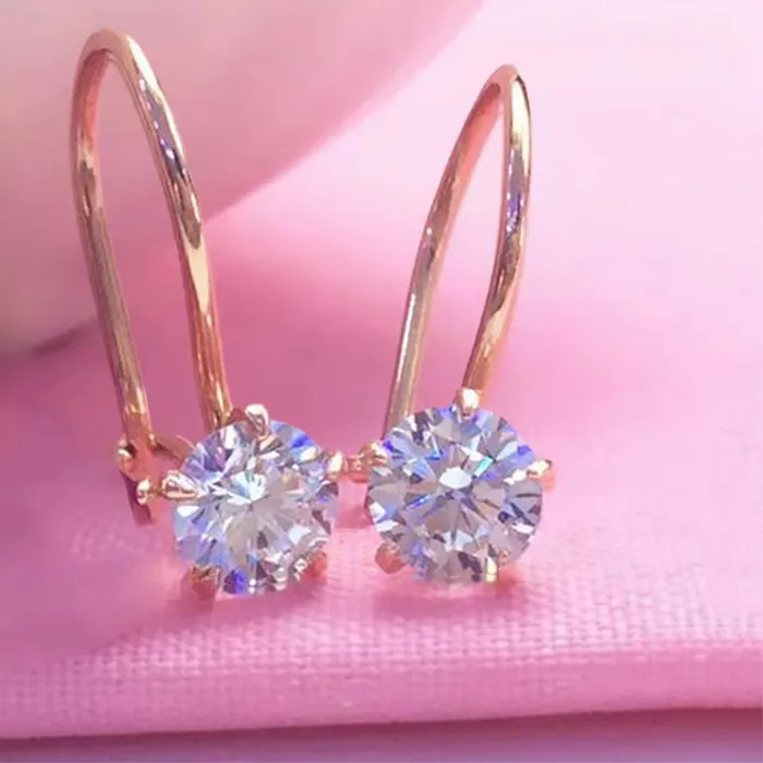 Authentic 585 purple gold five-claw inlaid crystal earrings for women light luxury and exquisite 14K rose gold engagement jewelry