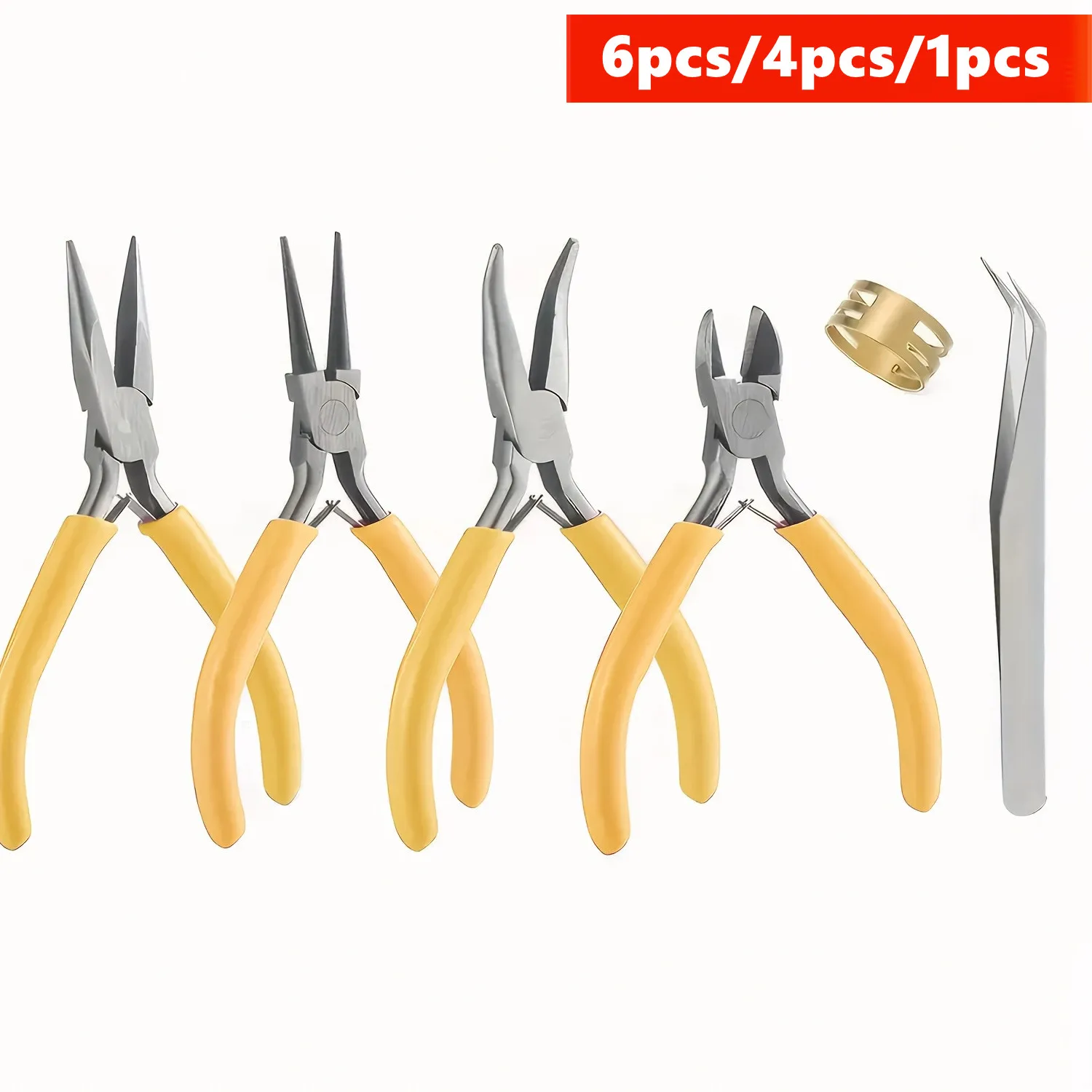 Authentic 6/4/1pcs yellow Jewelry Making Pliers Set - Needle Nose, Round Nose, Wire Cutter, Curved Nose，tweezers For DIY Jewelry Repair