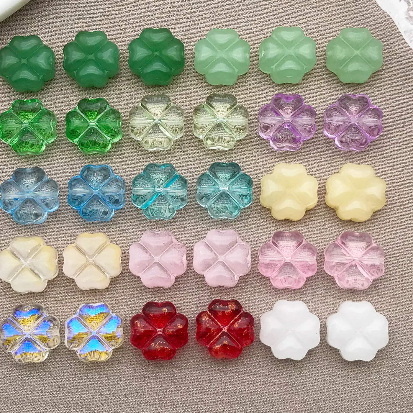 Authentic Sacred Clover Blossoms - 30-Piece Glass Four-Leaf Fortune Beads for Talismanic Creation