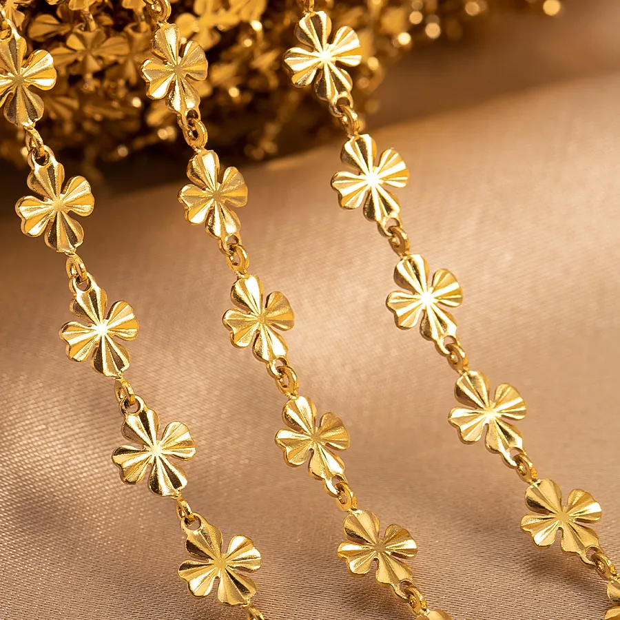 Authentic 0.5/1Meter Gold Flower Chains Four Leaf Clover Chain for DIY Jewelry Making Necklace Bracelet Accessories Crafts