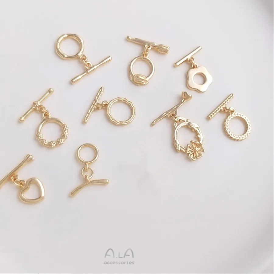 Authentic 14K package gold mini models OT buckle peach heart-shaped plum four-leaf clover wheat spike flower vine jewelry chain buckle