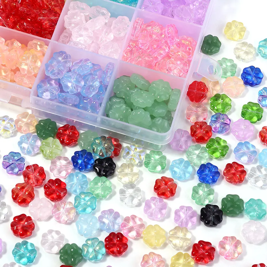 Authentic 50pcs/lot 10mm Four Leaf Flower Beads Lampwork Glass Spacer Loose Beads For Jewelry Making DIY Bracelet Necklace Accessories