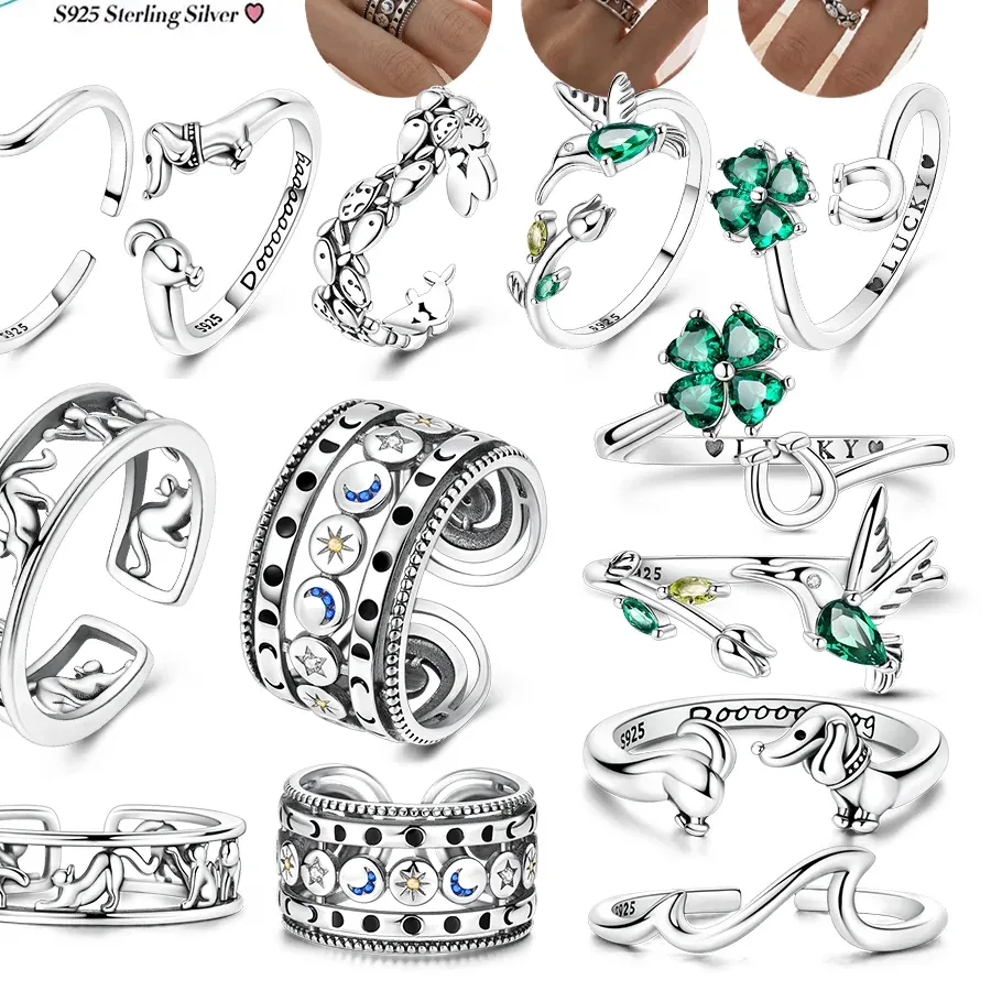 Authentic Mystical Creatures & Celestial Symbols: 925 Silver Adjustable Ring for Fortune, Protection, and Spiritual Alignment