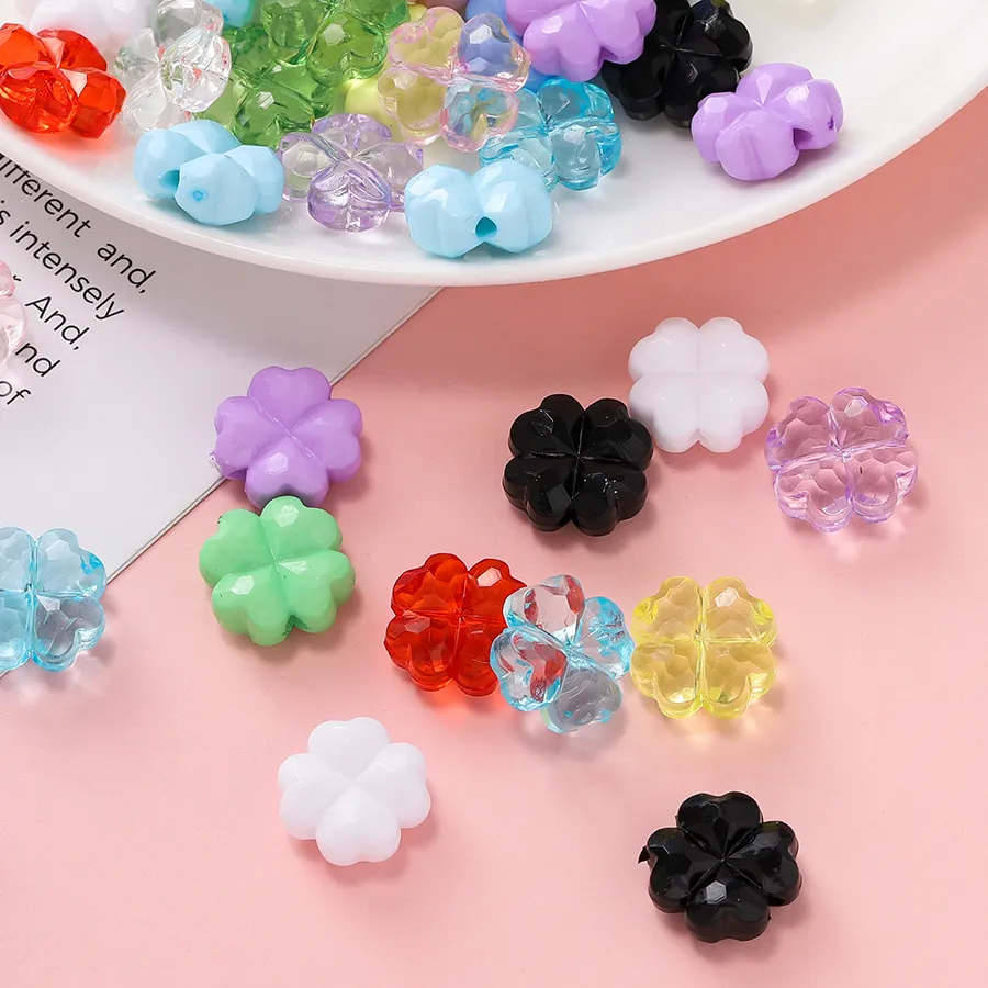 Authentic 20pcs/lot Candy Color Four Leaf Clover Acrylic Beads Loose Spacer For Jewelry Making DIY Charms Bracelet Necklace Accessorie