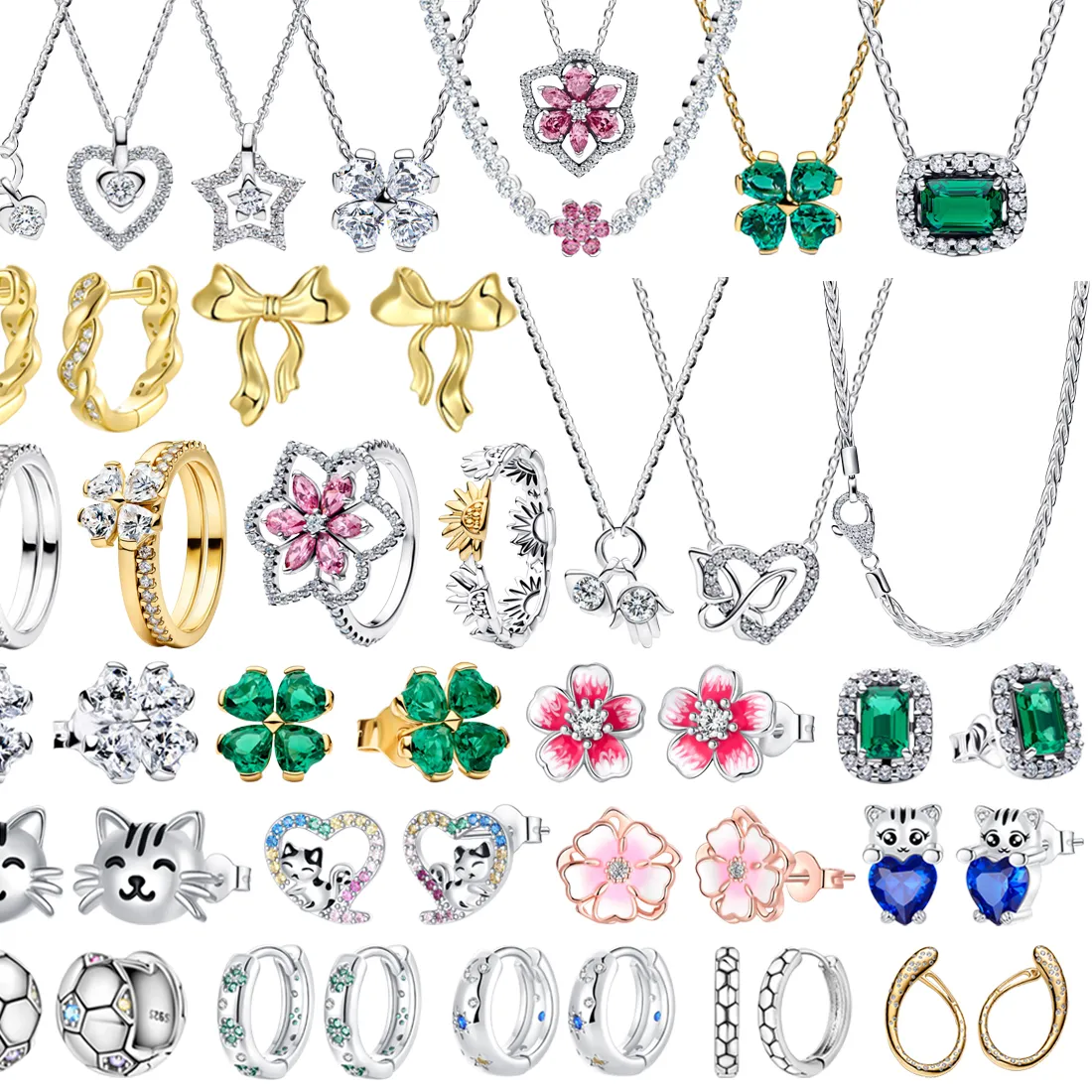 Authentic The Verdant Harmony: Four-Leaf Clover & Blossom Silver Talisman Set