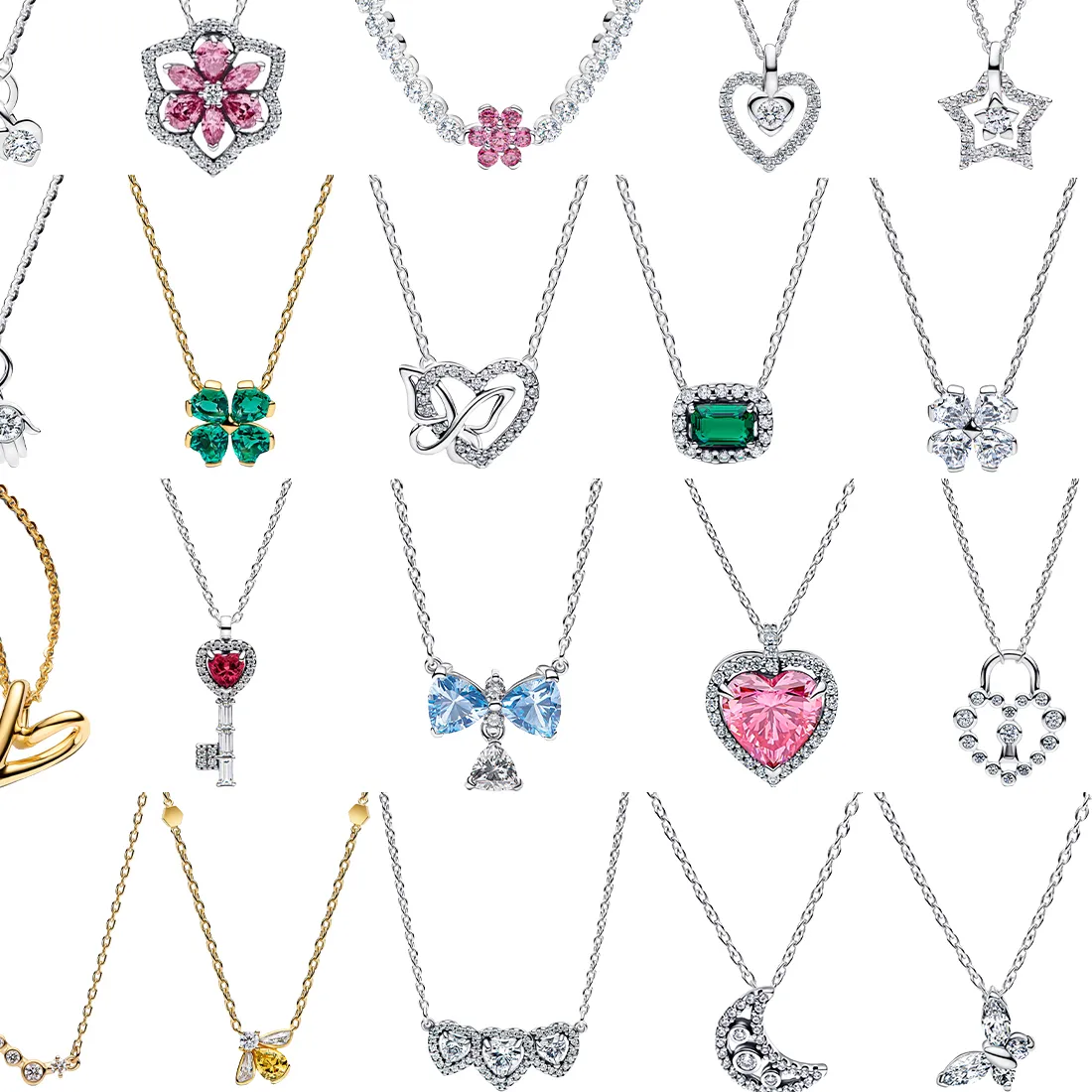 Authentic Original 925 Sterling Silver Four- Leaf Clover Butterfly Star Moon Heart Key Necklace Jewelry Valentine's Day