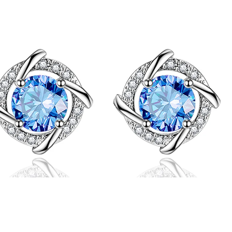 Authentic 925 Sterling Silver Four Leaf Clover Windmill Zircon Stud Earrings For Women Wedding Party Fashion Charm Jewelry