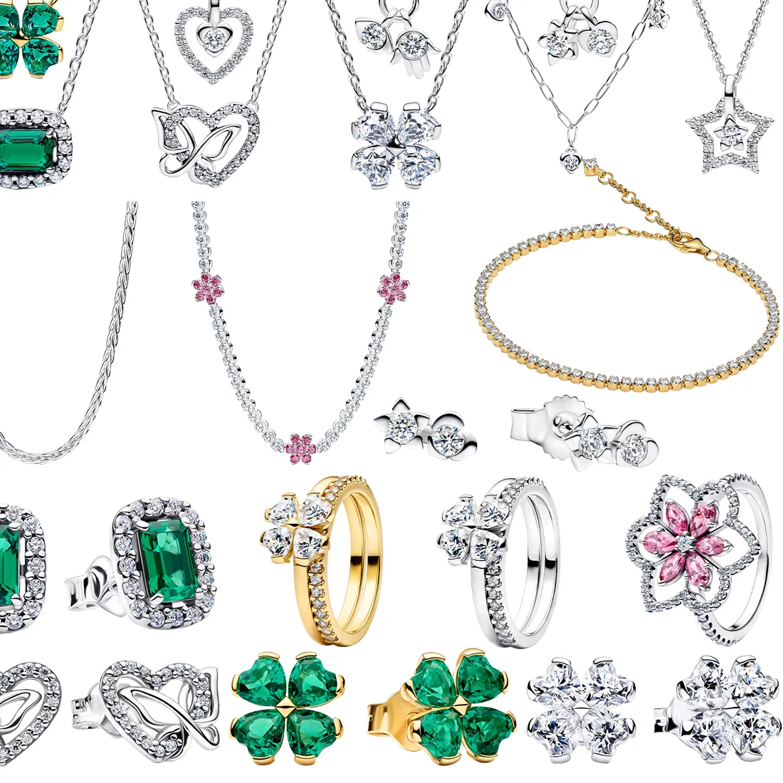 Authentic 925 Sterling Silver Four Leaf Clover Flower Ear Stud Ring Pendant Bead Fit Diy Bracelets Necklaces Jewelry