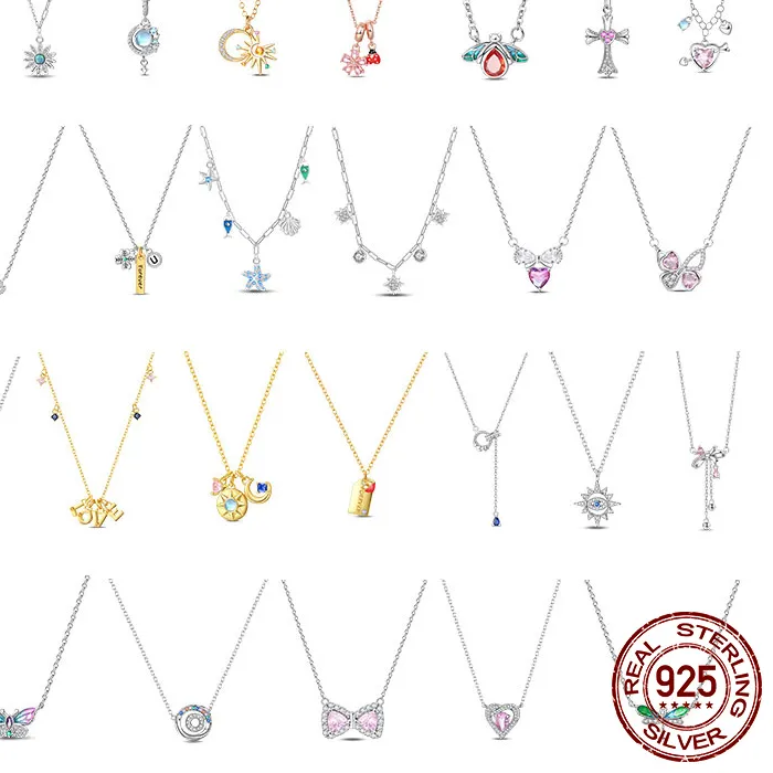 Authentic 925 Sterling Silver Lucky Four Leaf Clover Spark Starry Sky Necklace High End Original Design DIY Jewelry Make Women