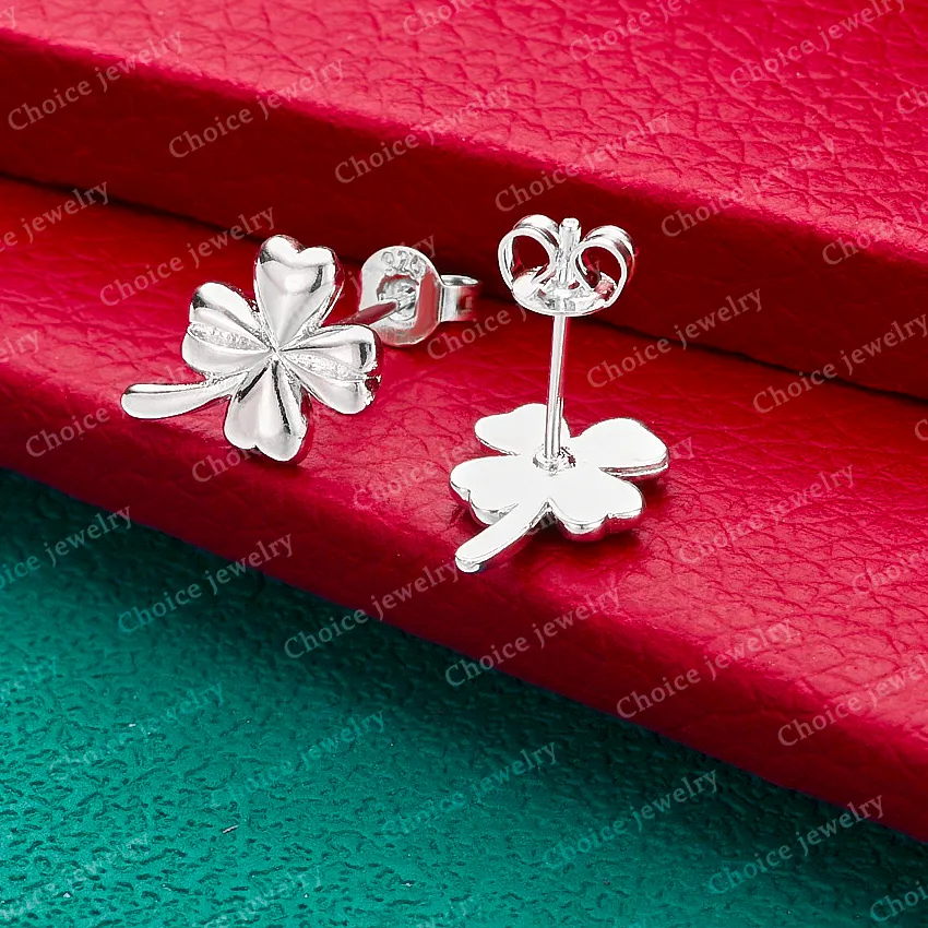 Authentic 925 Sterling Silver Four-leaf Clover Earrings Stud Earrings Anniversary Gift Popular Fashion Romantic Jewelry