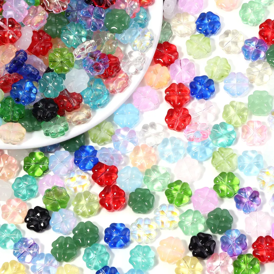 Authentic 50Pcs/Lot 10mm Colored Four-leaf Clover Shape Beads for Jewelry Making Loose Spacer Glass Bead DIY Bracelet Necklace Accessories