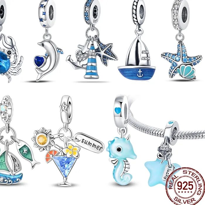 Authentic 100% 925 Sterling Silver Beach Sand Crab Beach Ocean Holiday Jewelry Beads Suitable Fit Original Bracelet Diy Holiday Jewelry