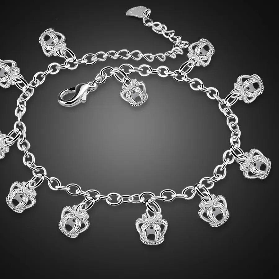 Authentic The Sovereign Step: 925 Sterling Silver Crown Anklet