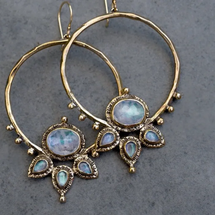 Authentic Vintage Bohemian Lotus Pendant Earrings for Women's Beach Vacation and Daily Jewelry, Casual Earrings with Tear Drop Design