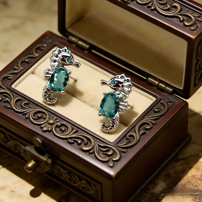 Authentic Twin Guardians of the Tides: Sacred Seahorses Shine with Celestial Blue