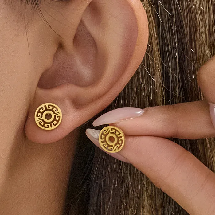 Authentic Golden Geometry Totem: Mystic Retro Stud Earrings
