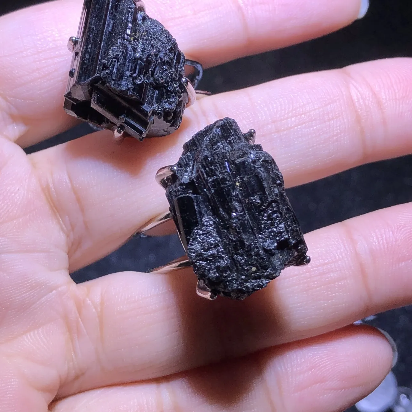 Authentic 1 Pc Natural Raw Rough Black Tourmaline Ring Irregular Shape Reiki Healing Stone Jewelry