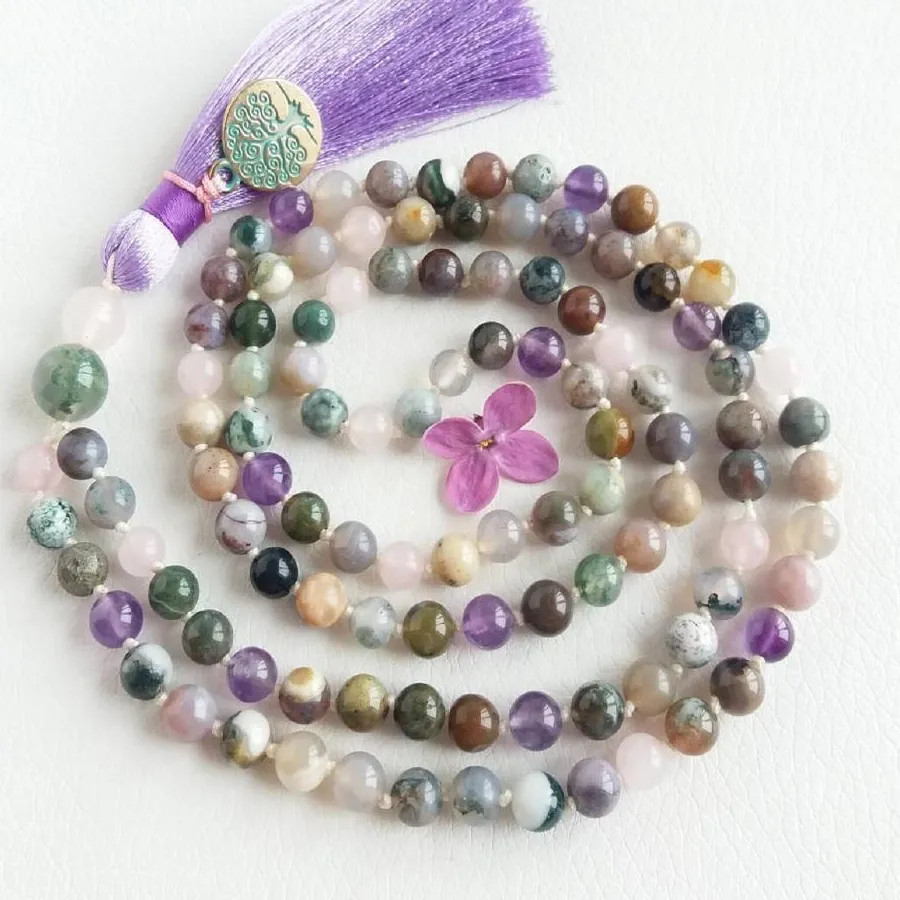 Authentic Earthy Boho Mala Prayer Beads Tassel Necklace Spiritual Yoga Meditation Energy Jewelry