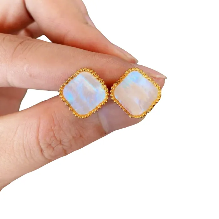 Authentic Classic Original 925 Sterling Silver Women's Raw Stone Ear Buckles, Easy Fashionable Daily Wear Accessories, High-end Jewelry Ea