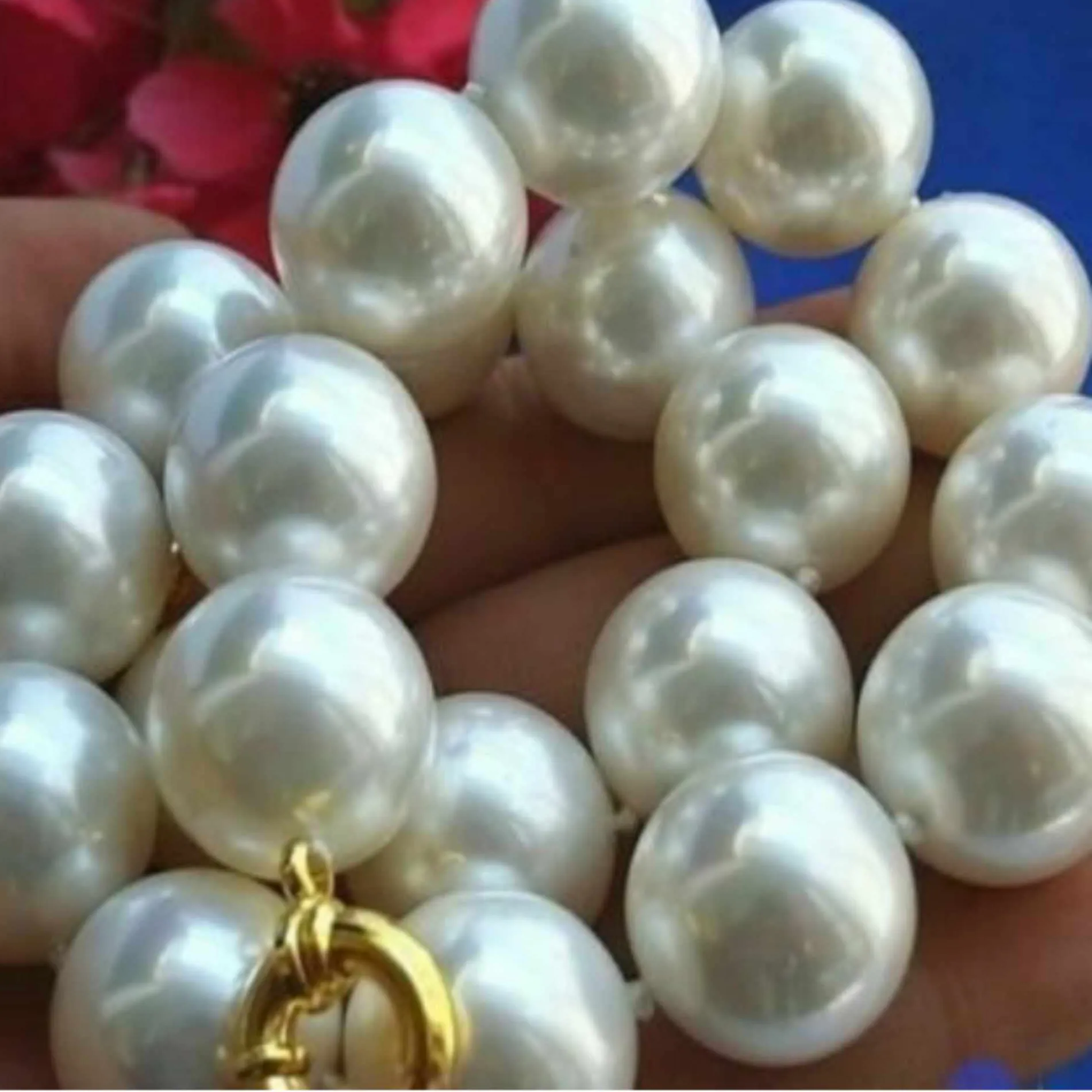 Authentic Rare Huge 16mm south sea White Shell Pearl Necklace 22 inches temperament Elegant Necklace Point Gem Chain energy Pearl