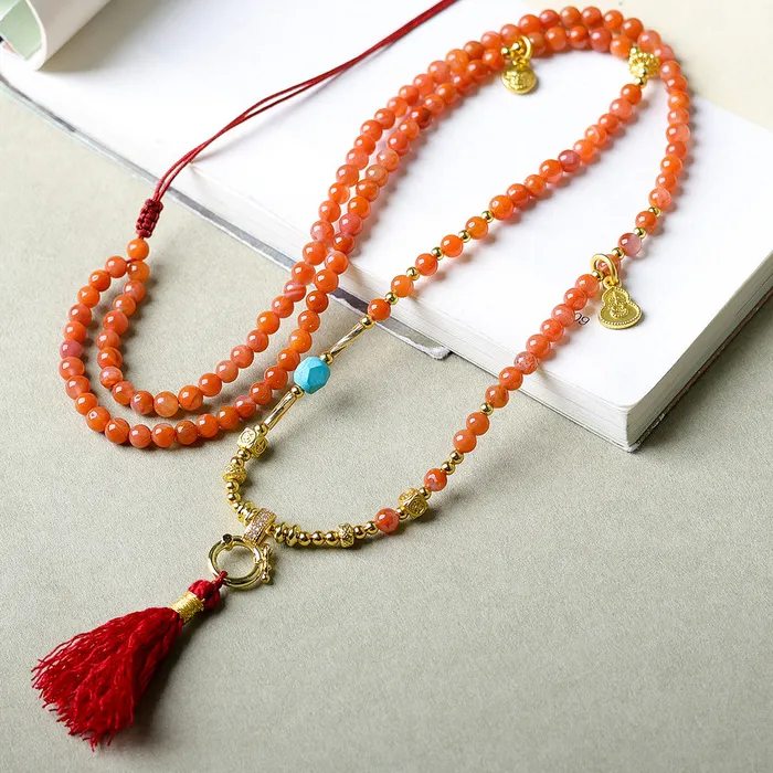 Authentic New - natural southern red agate hand-woven universal necklace , high-end traditional Chinese style hanging cord