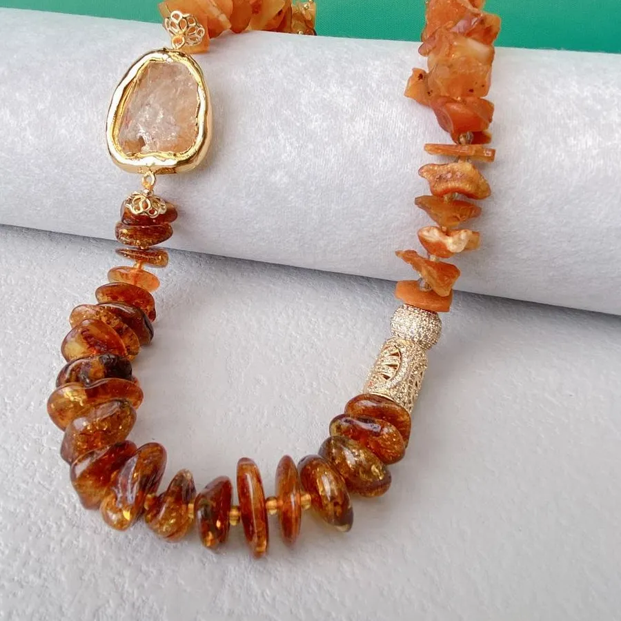 Authentic Sun‑Kissed Golden Amber & Citrine Amulet Necklace