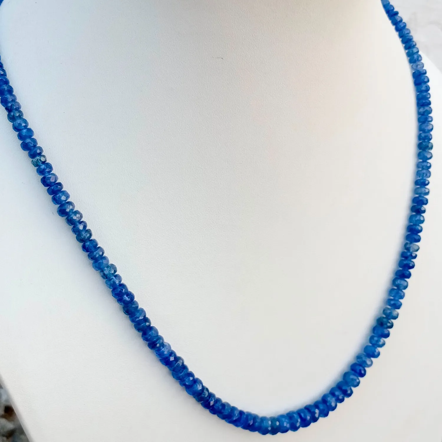 Authentic 130 Cts. Natural Burma Blue Sapphire Faceted Beads Necklace Size19" .