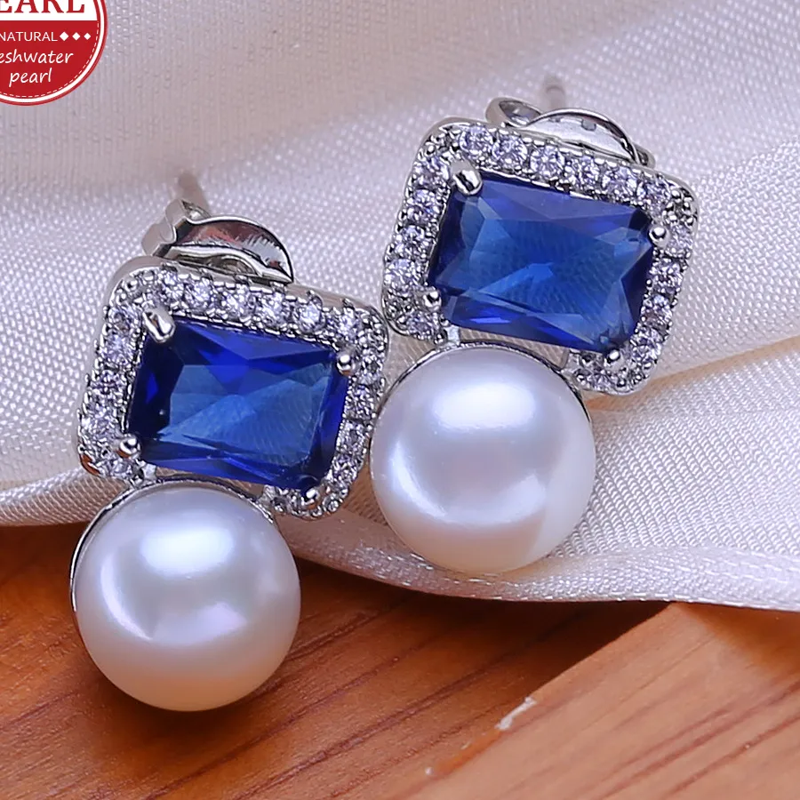 Authentic FENASY 925 Sterling Silver Natural Freshwater Pearl Earrings Engagement jewelry Sapphire Bohemian Stud Earrings For Women