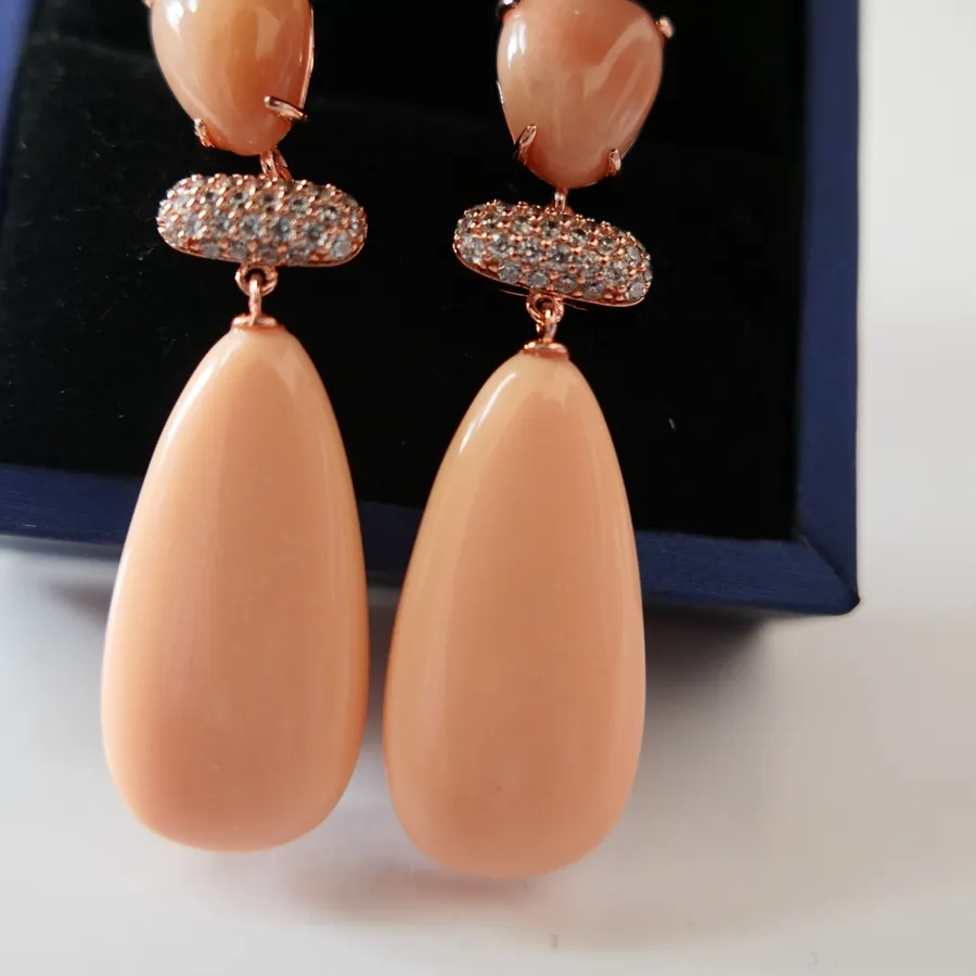 Authentic Sunset Horizon Water Drop Talisman Earrings - Rose Gold Plated Turquoise & Natural Stone Energy Amulets