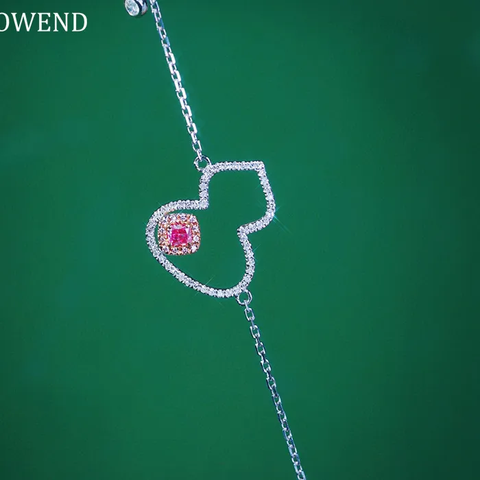 Authentic Luowend 100 18K White Gold Bracelet Romantic Style Real Natural Pink Diamond Bracelet Birthday Fine Jewelry