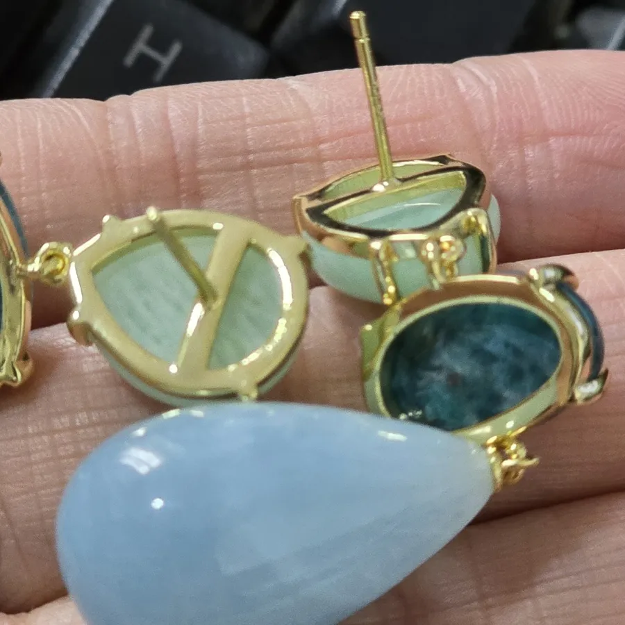 Authentic Apatite Aquamarine Earrings With Yellow Gold Plated Jewelry