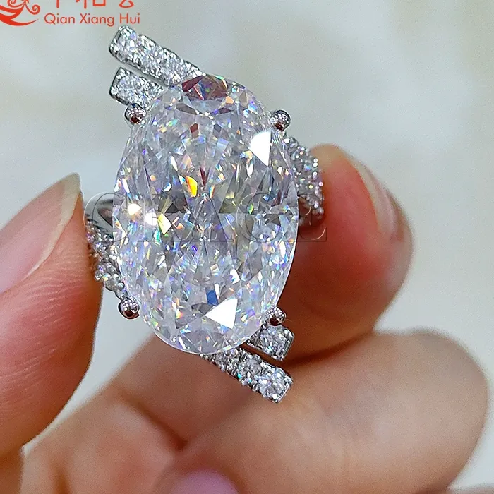 Authentic Sterling 925 Silver Pigeon Egg 19Ct 14 21Mm Moissanite Ring Oval Crushed Ice Harro Cut Diamond Fine Jewelry