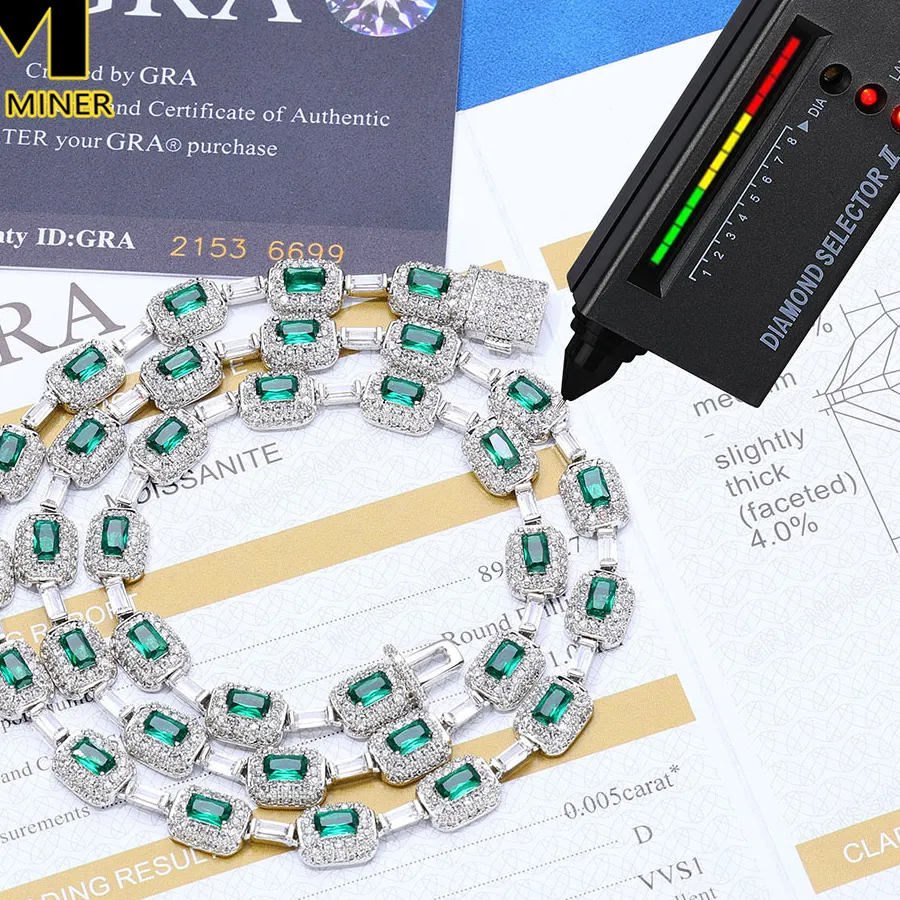 Authentic The Green Moissanite Baguette Necklace: A Hip Hop Iced Out Chain for the Soul