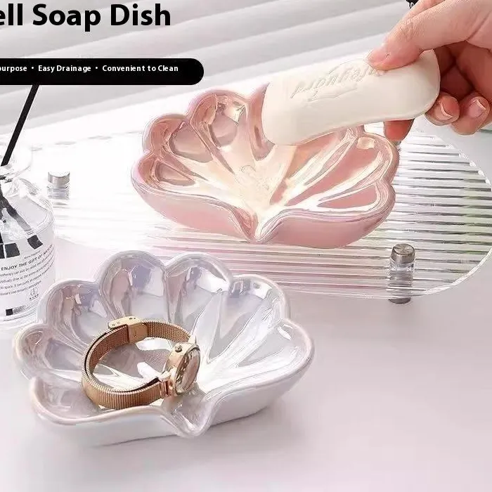 Authentic 1/2Pcs Shell Shape Drain Soap Dish Holder Creative Home Soap Dishes Jewelry Boxes Storage Box Bathroom Accessories