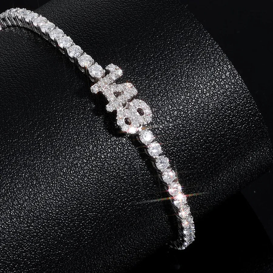 Authentic Nuoya Custom 3MM Moissanite Tennis Bracelet with Letter/Number Men Women Iced Out VVS1 925 Silver Bracelet Personalized Jewelry