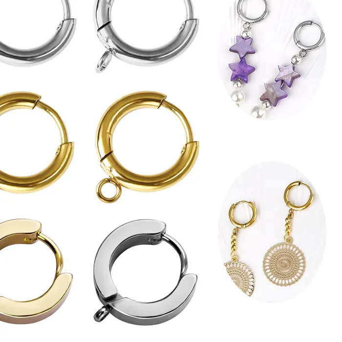 Authentic 10pcs Stainless Steel Earring Hooks with Loop Gold Hug Round Ear Post with Open Jump Ring for DIY Jewelry Making Components