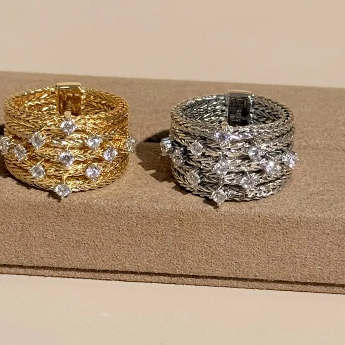 Authentic Twisted Mesh Band Ring Of Duality A Golden And Silver Talisman Of Sparkling Light