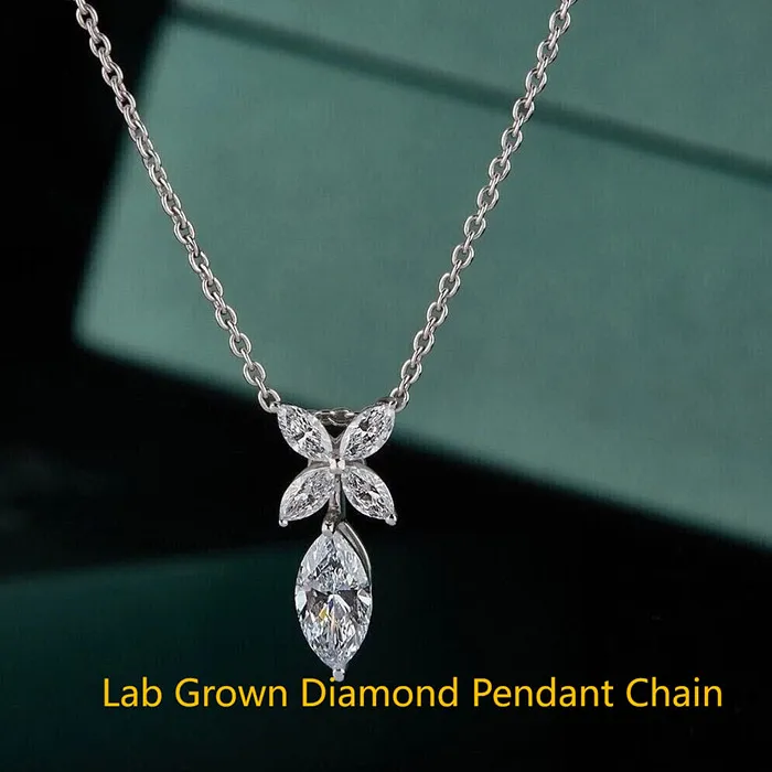 Authentic 2Ctw Marquise Cut Main Stone 1CT IGI Certificate Lab Grown Diamond DEF VS-VVS Women's Pendant In Platinum 950