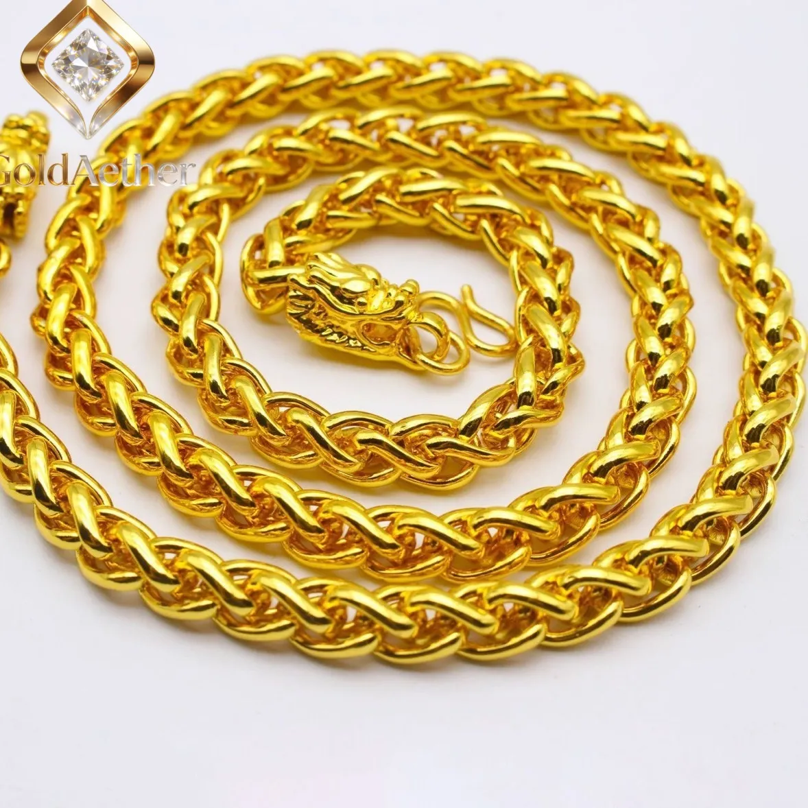 Authentic GoldNouveau Double Dragon Head Whip Necklace 24K Gold AU999 Men's - Thick chain, heavy gold, double luck, a quality accessory fo